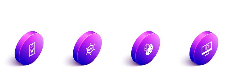 set isometric ethereum eth nft blockchain vector image