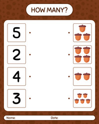 how many counting game with acorn worksheet vector image
