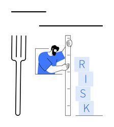 man measuring risk using blocks and ruler vector image