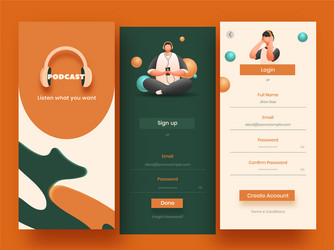set ui ux gui screens music app template vector image