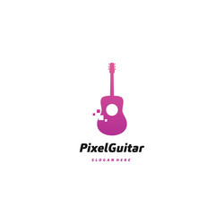 Guitar combine with pixel effect logo design vector