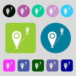 Map pointer icon sign 12 colored buttons flat vector