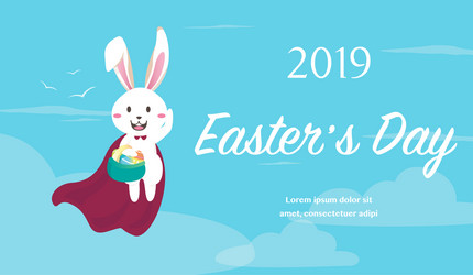 Easter bunny superhero holding egg vector