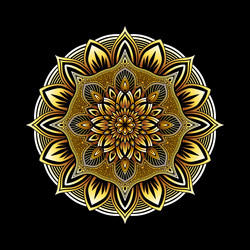 Golden mandala circular ornament on black vector