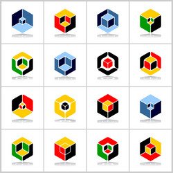 isometric design elements abstract hexagons set vector