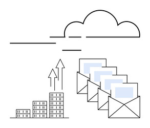 cloud-based data exchange represented by envelopes vector image