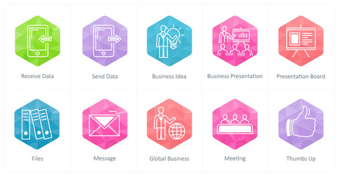 a set of 10 business icons as receive data send vector image