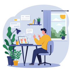man video calling using sign language on laptop vector image
