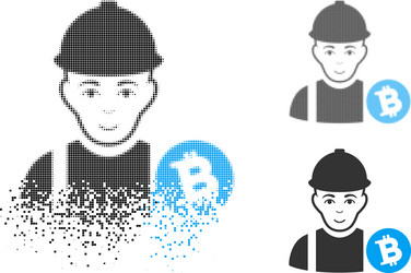 Dissolved pixel halftone bitcoin miner icon vector