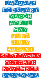 month names collection text in colorful rotated vector image