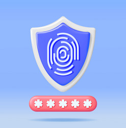 3d locked password field and fingerprint in shield vector