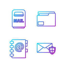 Set line envelope with shield address book mail vector