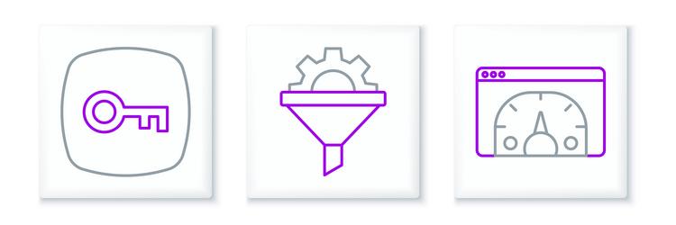 set line website statistic key and sales funnel vector image