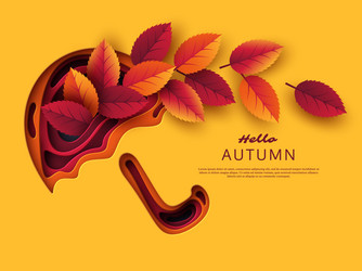 autumn 3d paper cut umbrella with leaves abstract vector