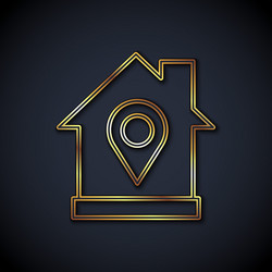 Gold line map pointer with house icon isolated vector