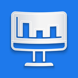 Paper cut computer monitor with graph chart icon vector