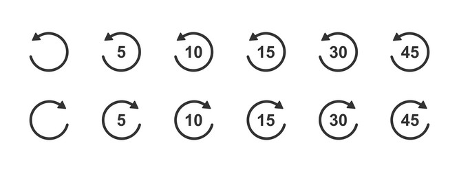 Rewind and fast forward icons with circle arrows vector