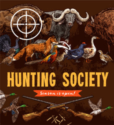 Hunting Animals & Birds Poster Vector Image