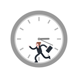 Man runs inside clock run away from time vector