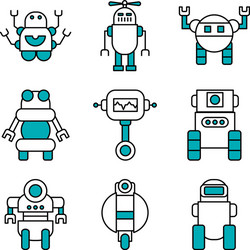 cartoon robots and robotics icon set half line vector image