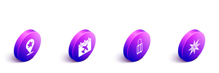 Set isometric map pointer with star calendar vector