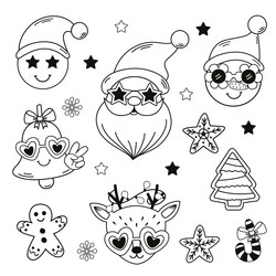 set of isolated outline groovy retro santa reind Vector Image