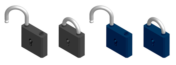 3d open and closed locks on white background vector