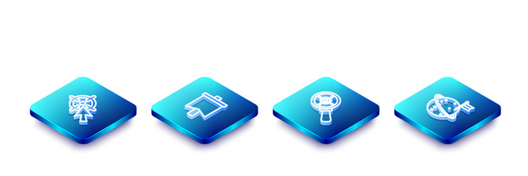 set isometric line target flag with magnifying vector image