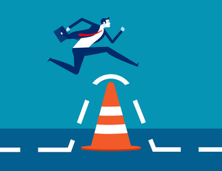 Business person jump pass traffic pylon roadblock vector