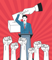 man making a speech with raised fists hands vector image