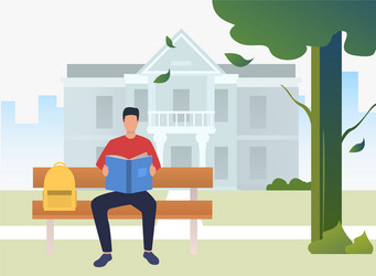 student studying and reading textbook on bench vector image