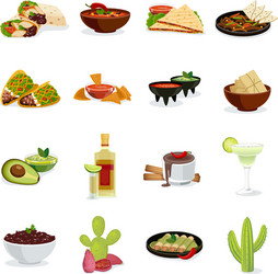 Mexican food flat icons set vector