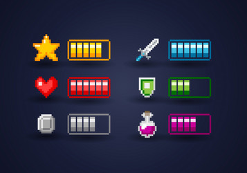 Pixel art 8bit game interface retro buttons bars Vector Image