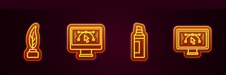 set line feather and inkwell computer with design vector image