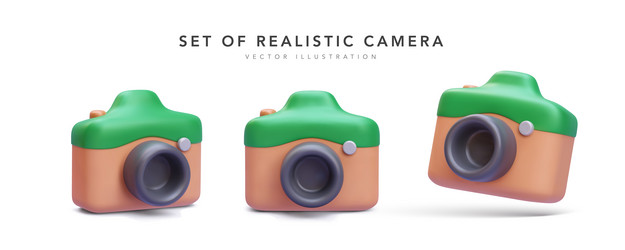 set of 3d realistic render camera with shadow vector image