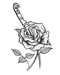 rose flower piersed by dagger tattoo Vector Image