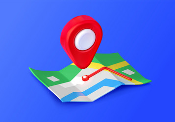 icon of 3d map with red pin location tag vector image