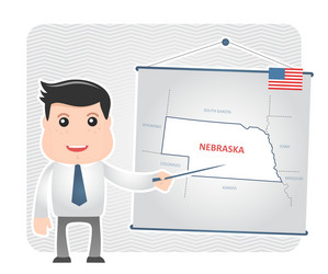 man with a pointer points to map of nebraska vector image