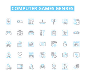 Computer games genres linear icons set action vector