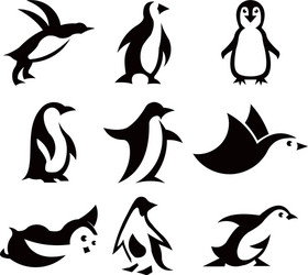 Penguin bird animal silhouette cartoon icon vector