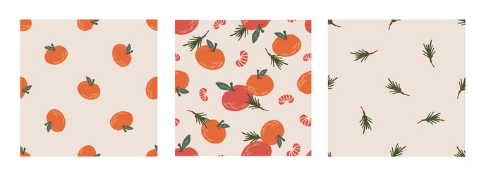 seamless pattern set with tangerine fir twig vector image