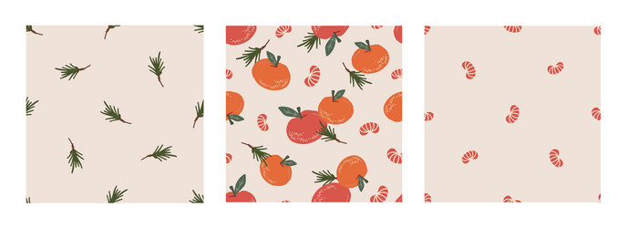 seamless pattern set with tangerine fir twig vector image