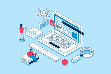 website creating concept in 3d isometric design vector image