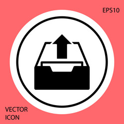 Black upload inbox icon isolated on red background vector