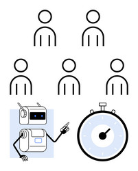 robot pointing at stopwatch with multiple simple vector image