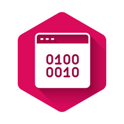 white binary code icon isolated with long shadow vector image