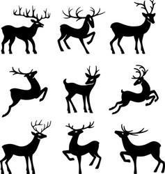 Nine Black Deer Silhouettes Vector Image