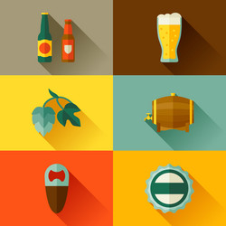 Background with beer icons and objects in flat vector