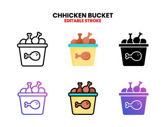 chicken bucket icon set with different styles vector image