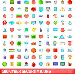 100 cyber security icons set cartoon style vector